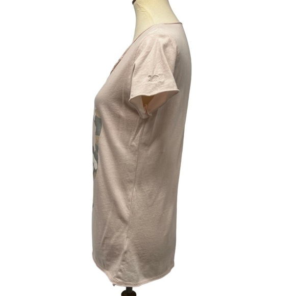 Zadig & Voltaire Pale Pink Skull Graphic Split Neck Short Sleeve T Shirt Women M - Picture 4 of 11